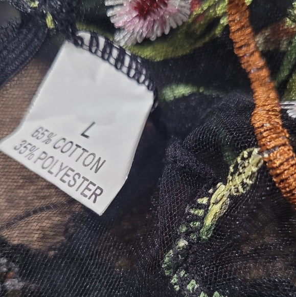 Women Black Midnight Lingerie Floral Embroidered-Tulle Sheer Bodysuit Sz L NWOT - Picture 9 of 10